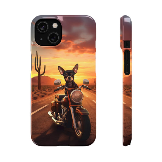 Sunset Ride: Black Chihuahua on a Harley Davidson in the Desert