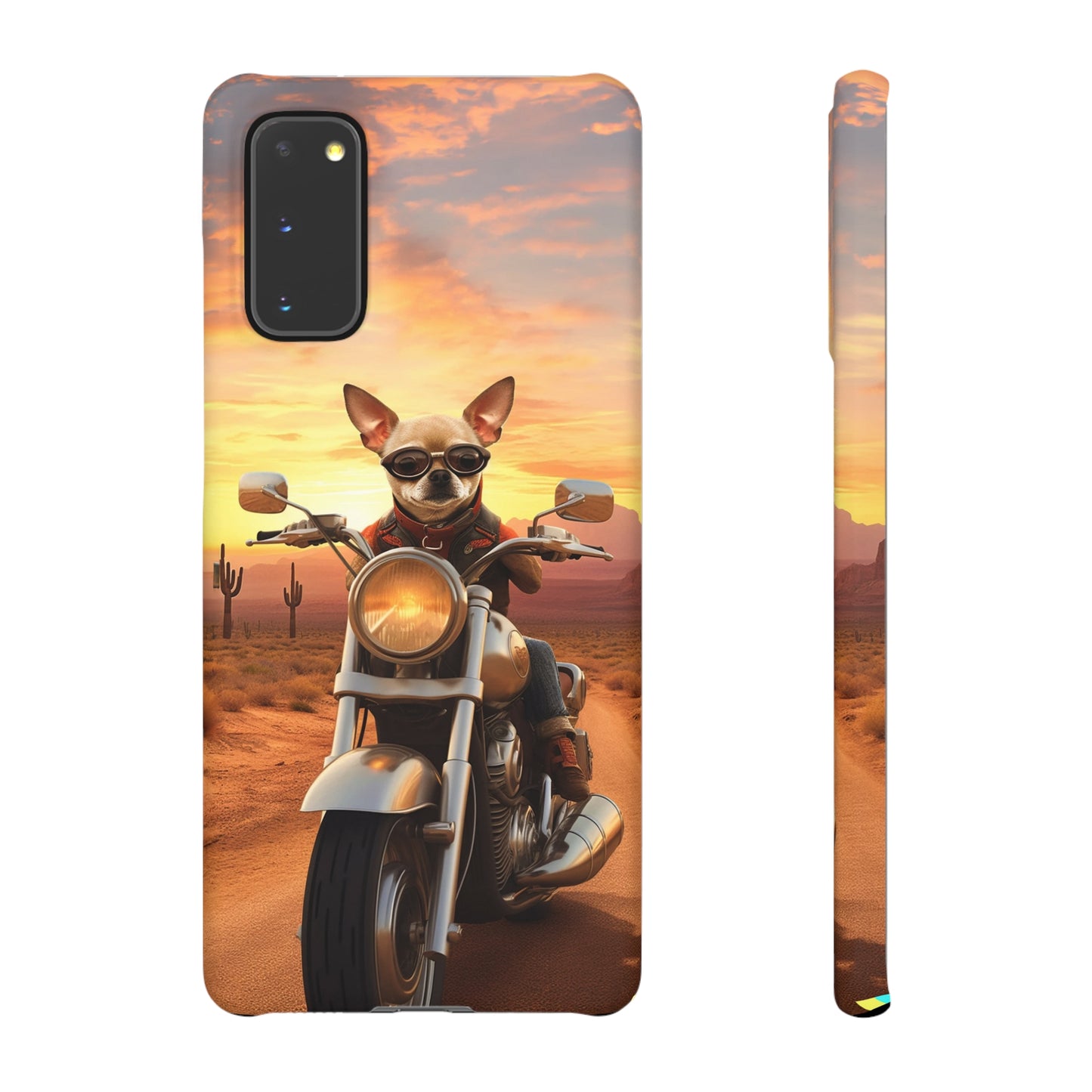 Sunset Ride: Chihuahua on a Harley Davidson in the Desert