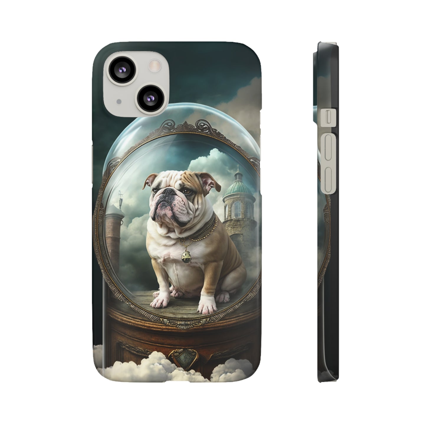 Bulldog in a Serene Elemental Art: Glass, Clouds, Beauty