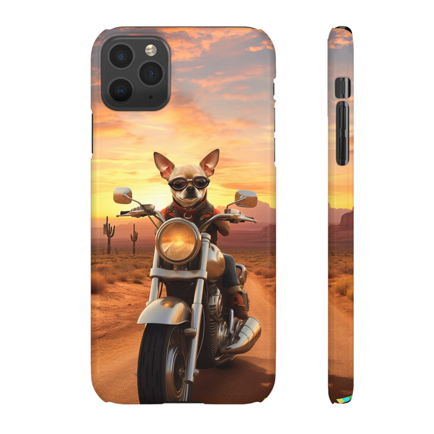 Sunset Ride: Chihuahua on a Harley Davidson in the Desert