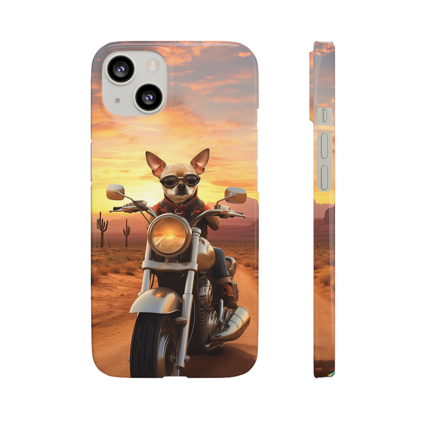 Sunset Ride: Chihuahua on a Harley Davidson in the Desert