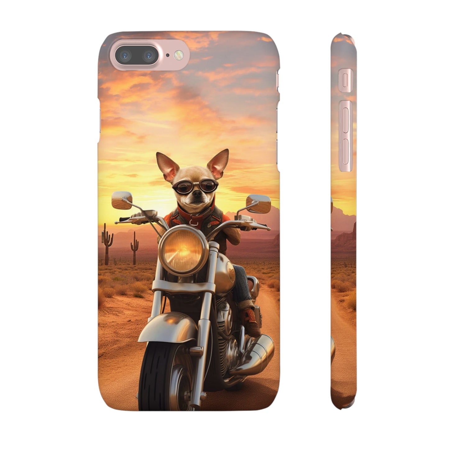 Sunset Ride: Chihuahua on a Harley Davidson in the Desert