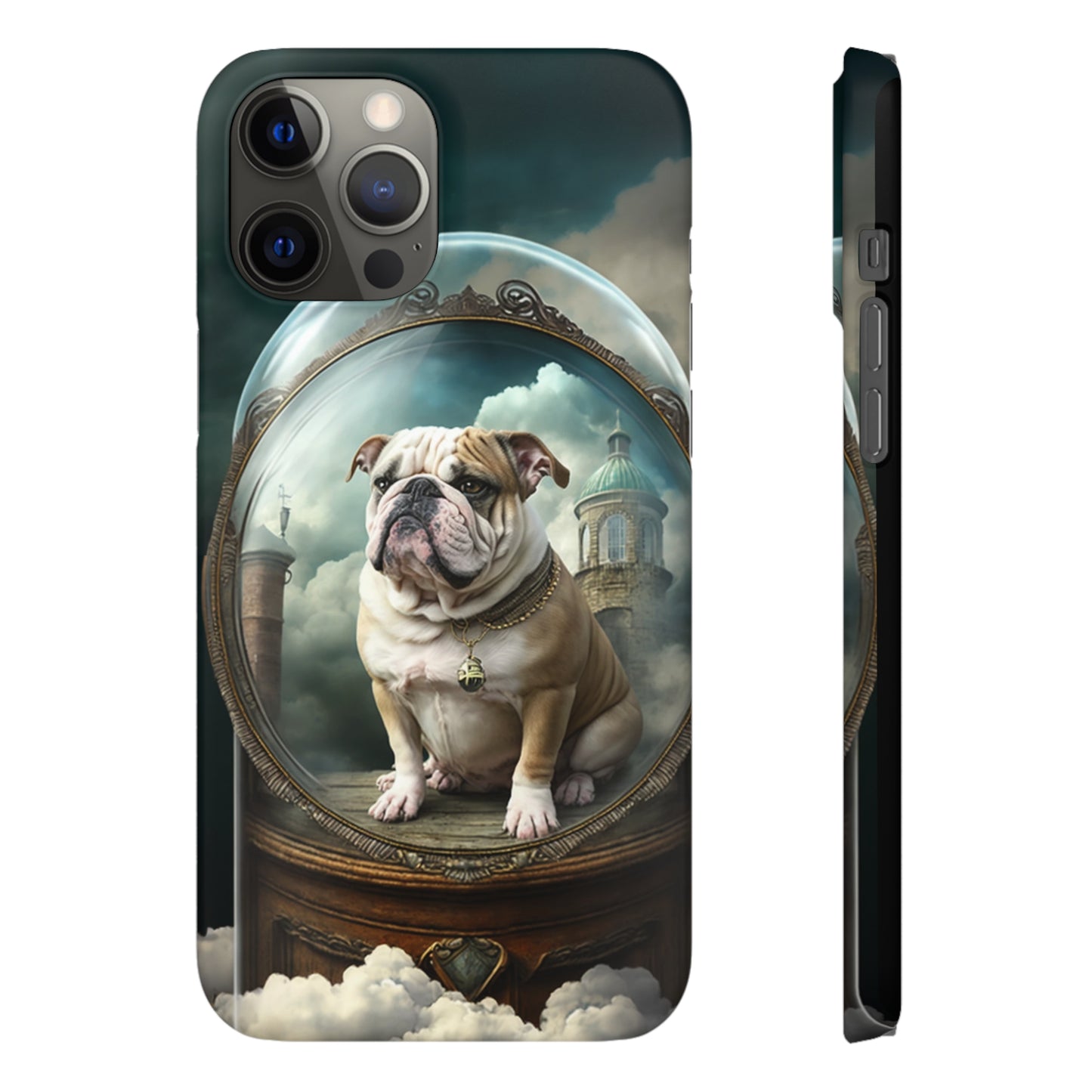 Bulldog in a Serene Elemental Art: Glass, Clouds, Beauty