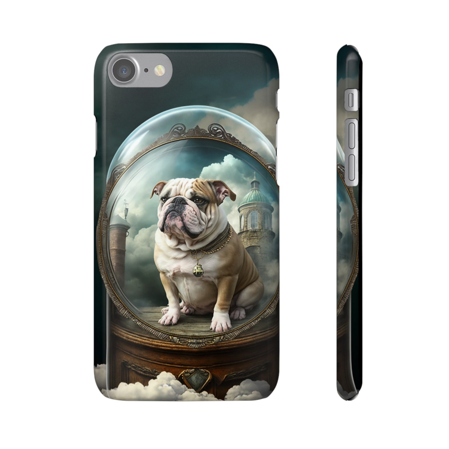 Bulldog in a Serene Elemental Art: Glass, Clouds, Beauty