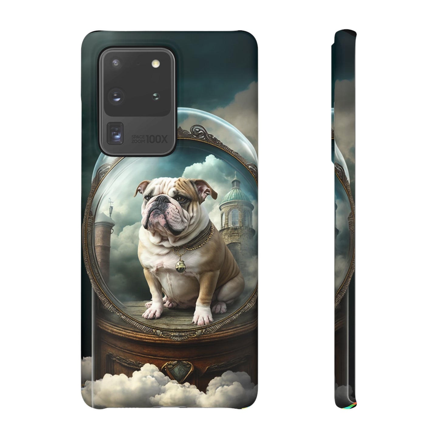 Bulldog in a Serene Elemental Art: Glass, Clouds, Beauty