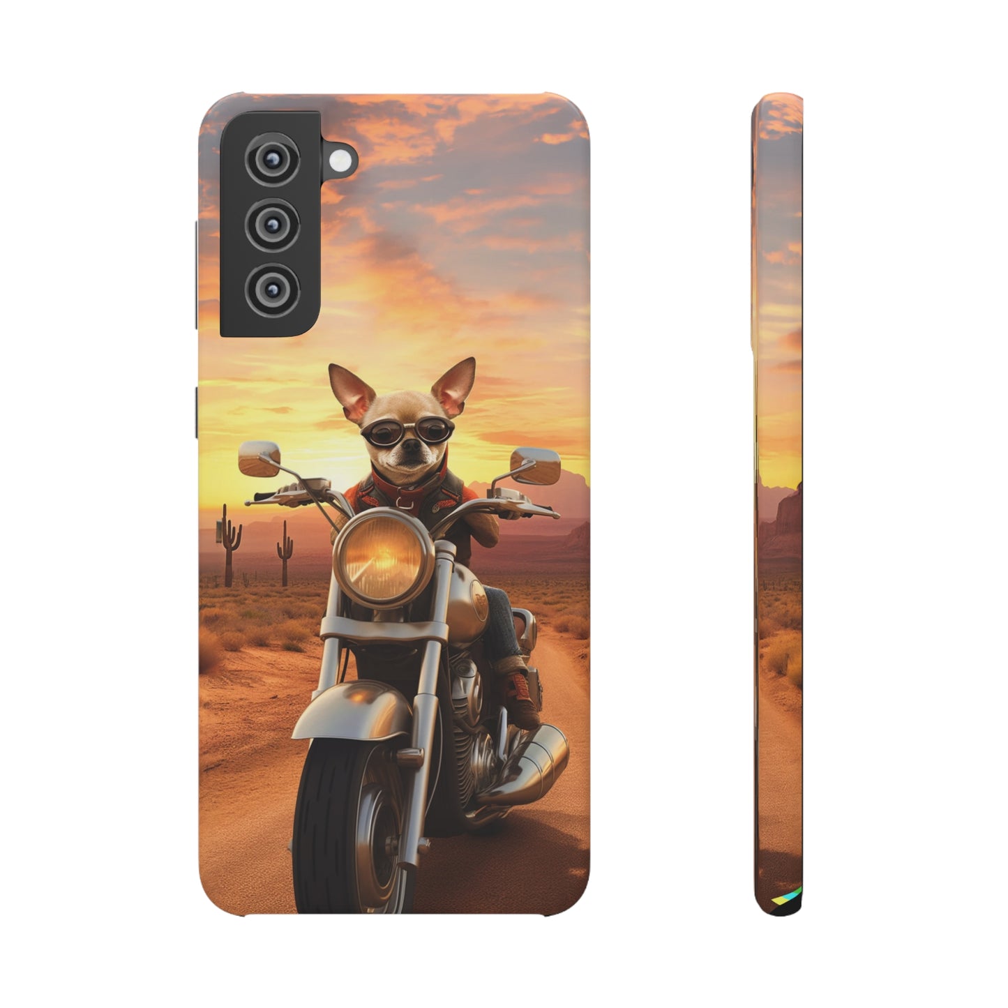 Sunset Ride: Chihuahua on a Harley Davidson in the Desert