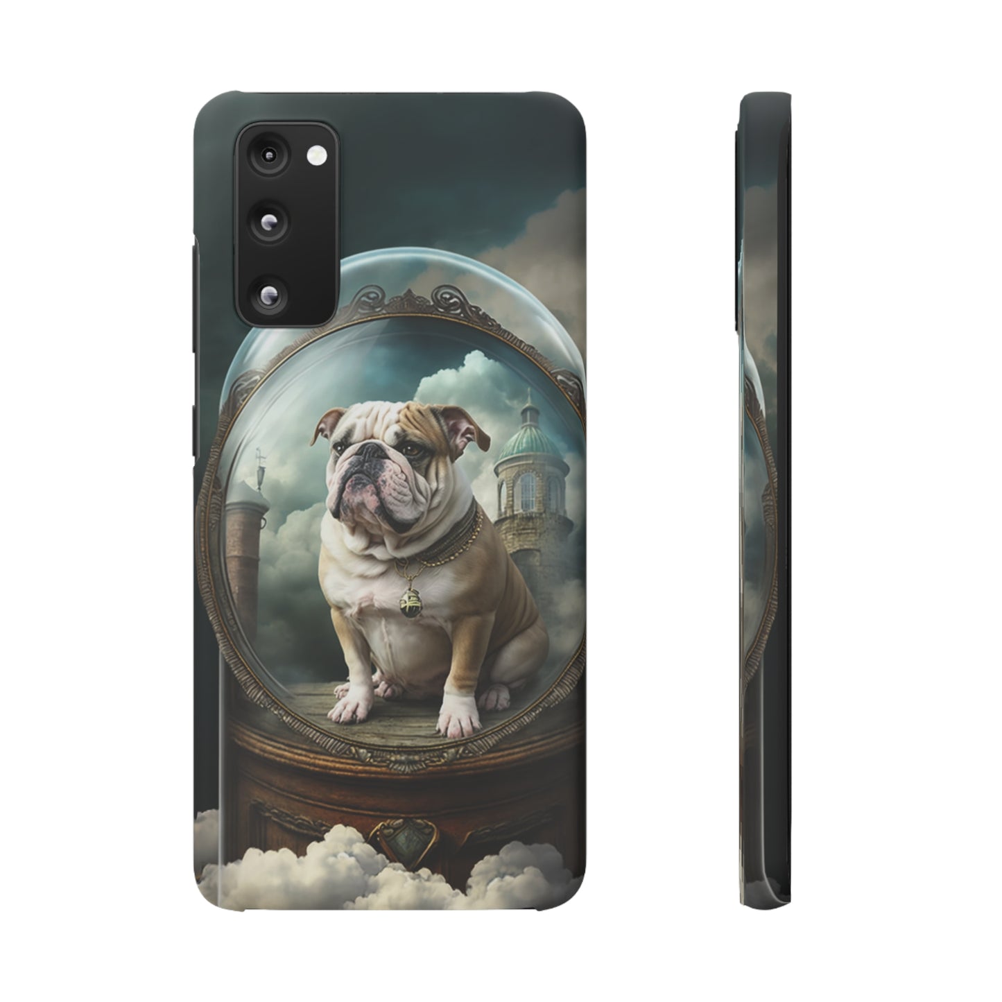 Bulldog in a Serene Elemental Art: Glass, Clouds, Beauty