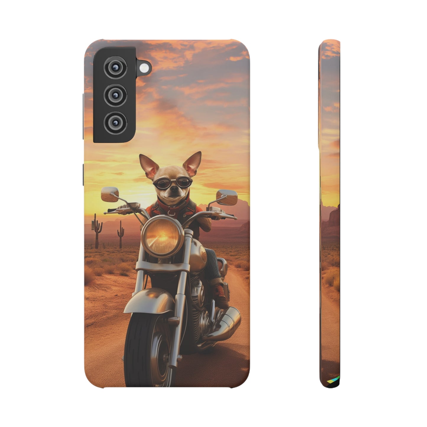 Sunset Ride: Chihuahua on a Harley Davidson in the Desert