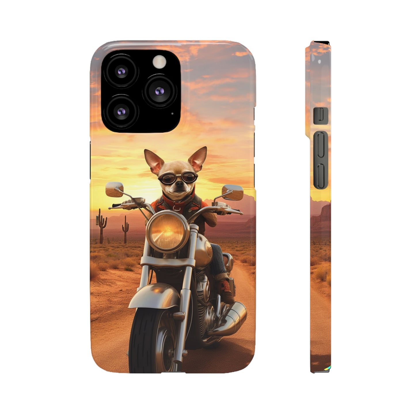 Sunset Ride: Chihuahua on a Harley Davidson in the Desert
