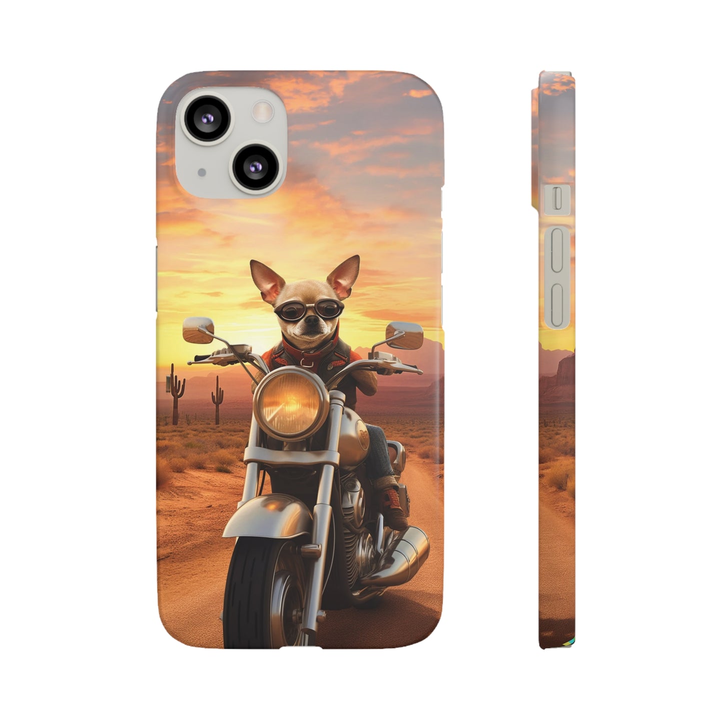 Sunset Ride: Chihuahua on a Harley Davidson in the Desert