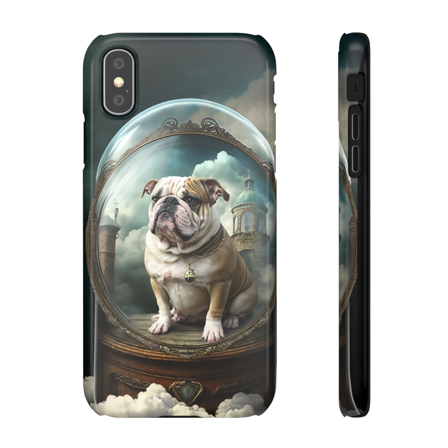 Bulldog in a Serene Elemental Art: Glass, Clouds, Beauty