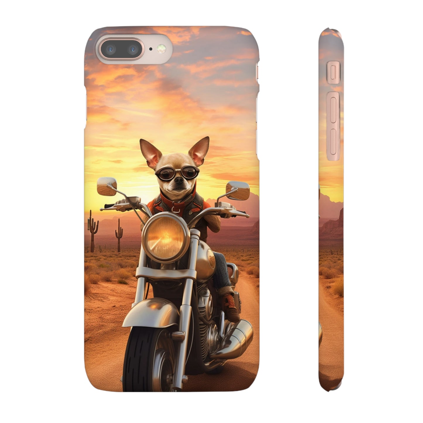 Sunset Ride: Chihuahua on a Harley Davidson in the Desert