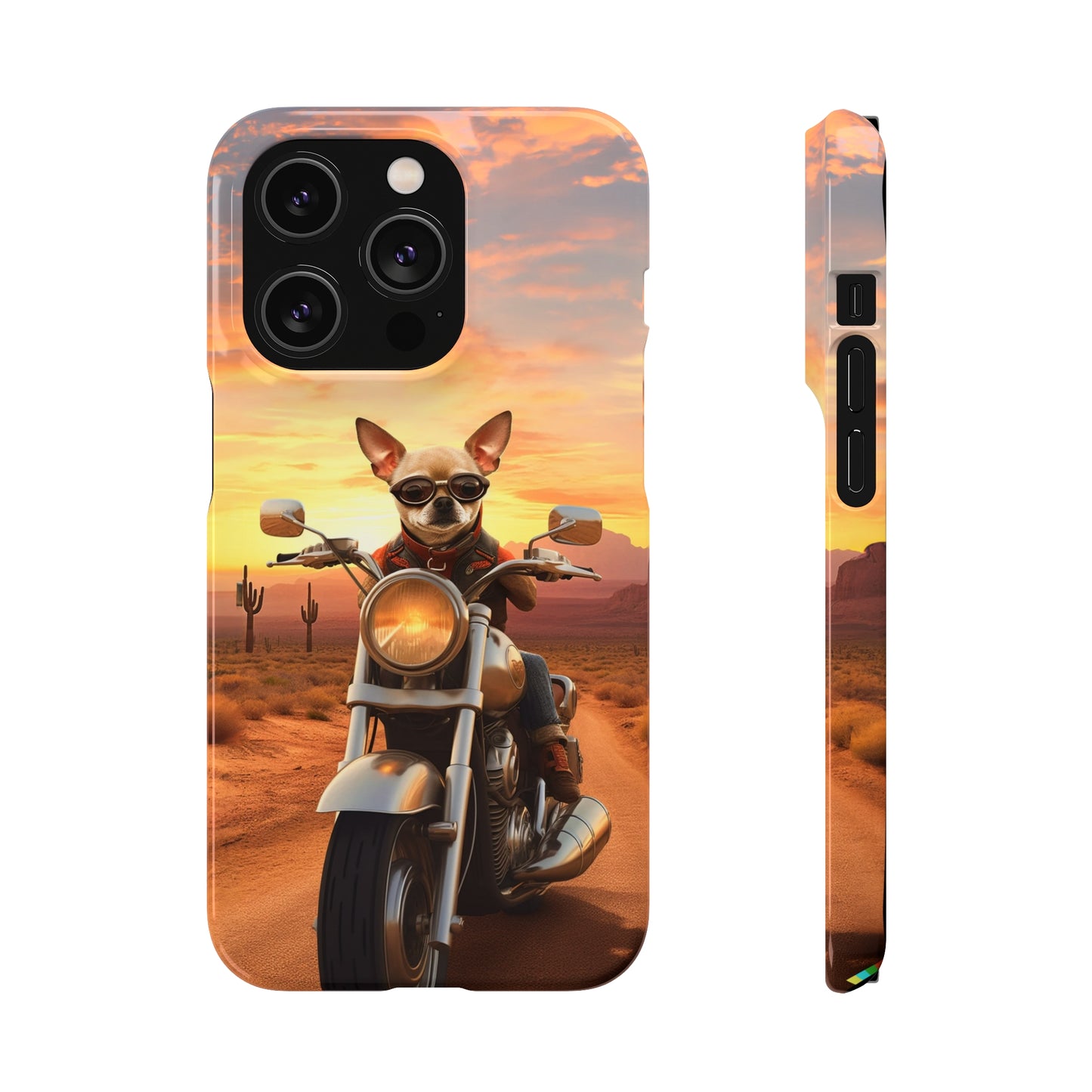 Sunset Ride: Chihuahua on a Harley Davidson in the Desert