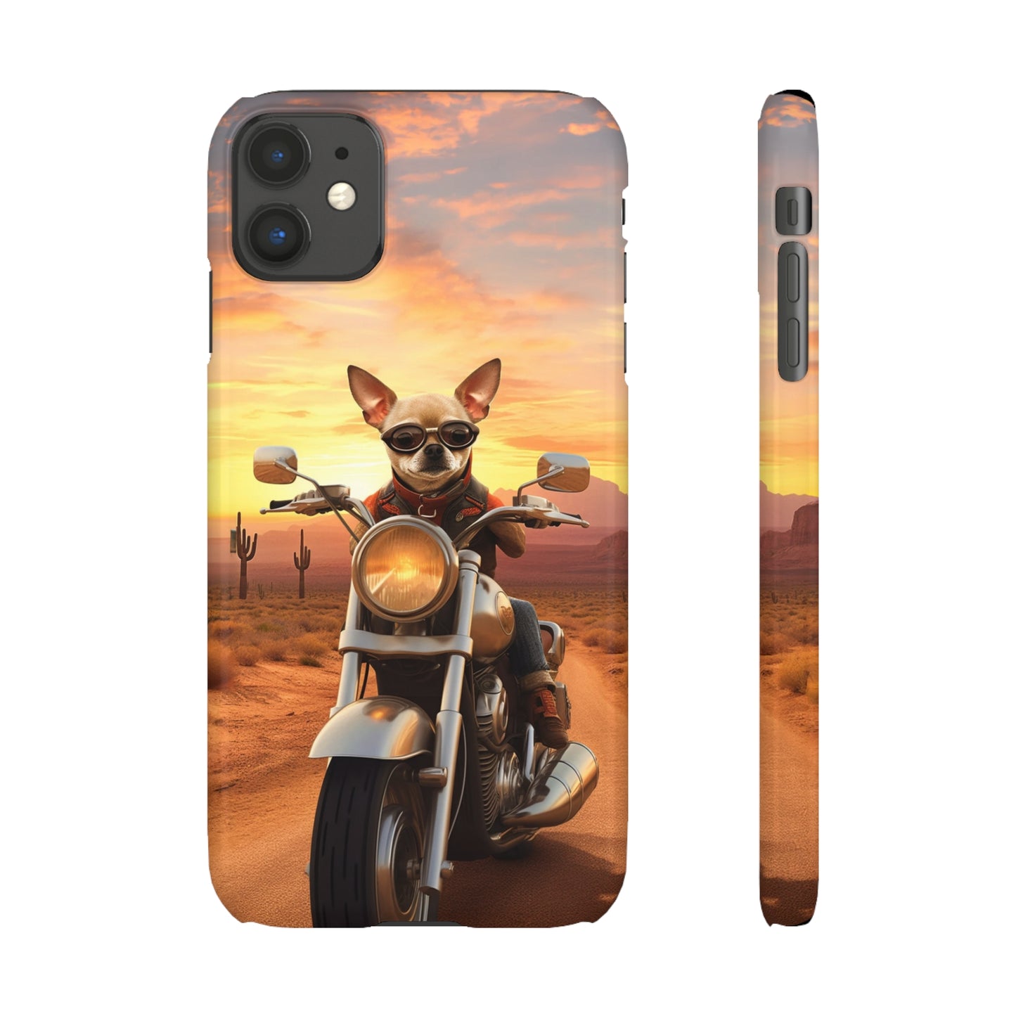 Sunset Ride: Chihuahua on a Harley Davidson in the Desert