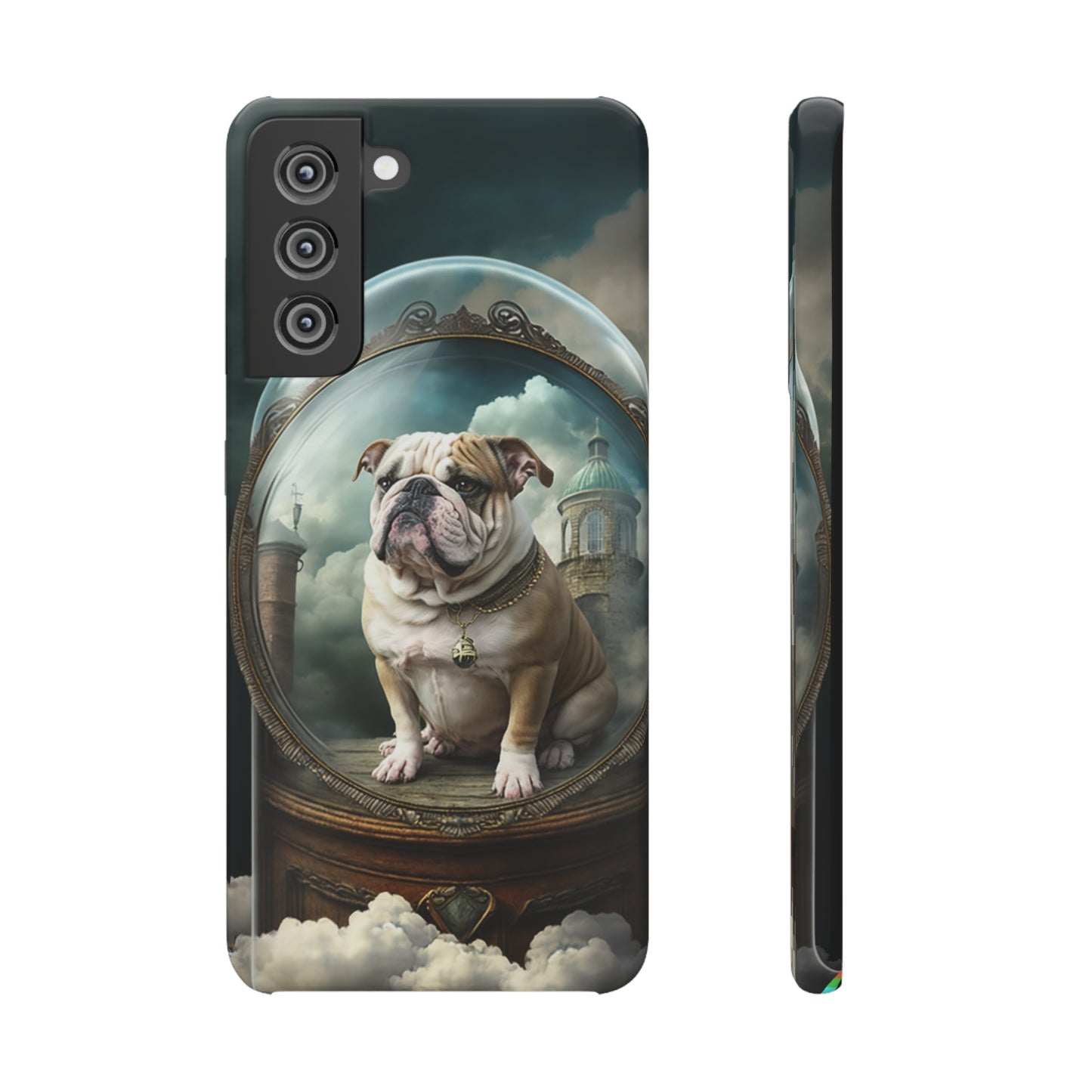 Bulldog in a Serene Elemental Art: Glass, Clouds, Beauty