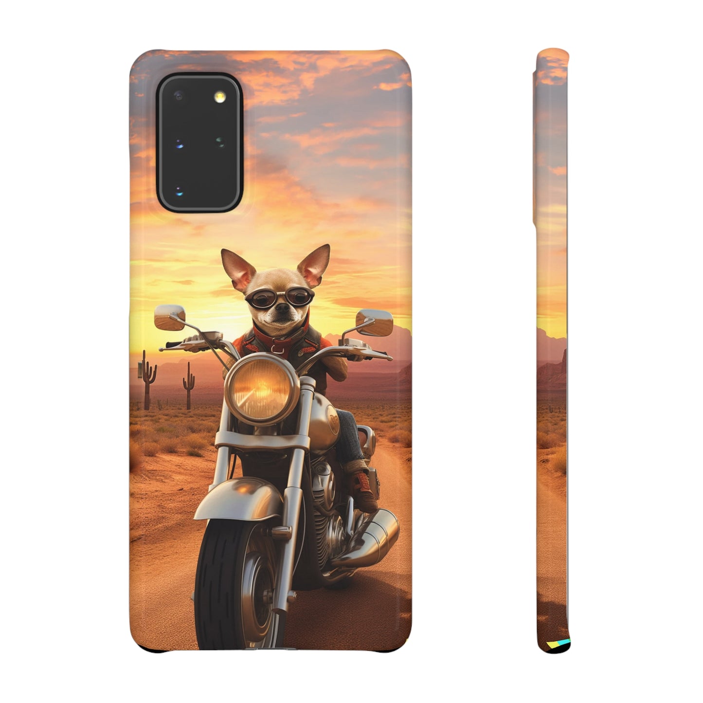 Sunset Ride: Chihuahua on a Harley Davidson in the Desert