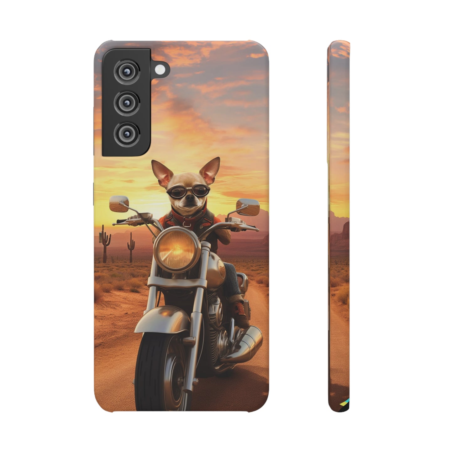 Sunset Ride: Chihuahua on a Harley Davidson in the Desert