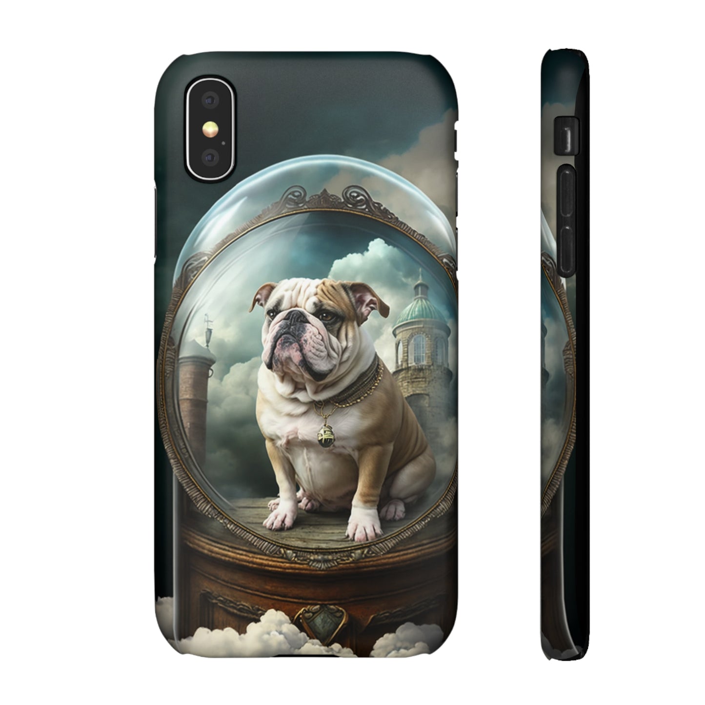 Bulldog in a Serene Elemental Art: Glass, Clouds, Beauty