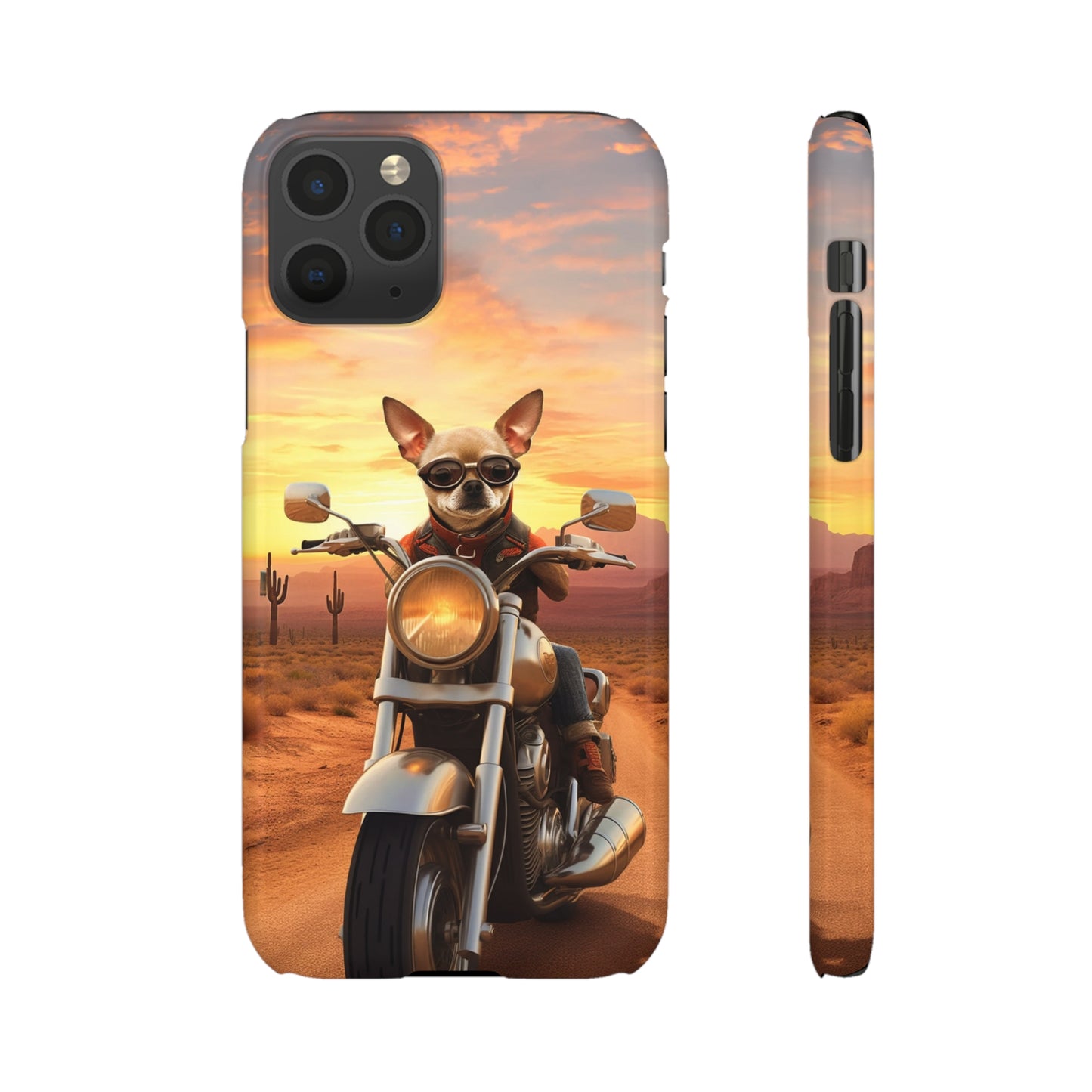 Sunset Ride: Chihuahua on a Harley Davidson in the Desert