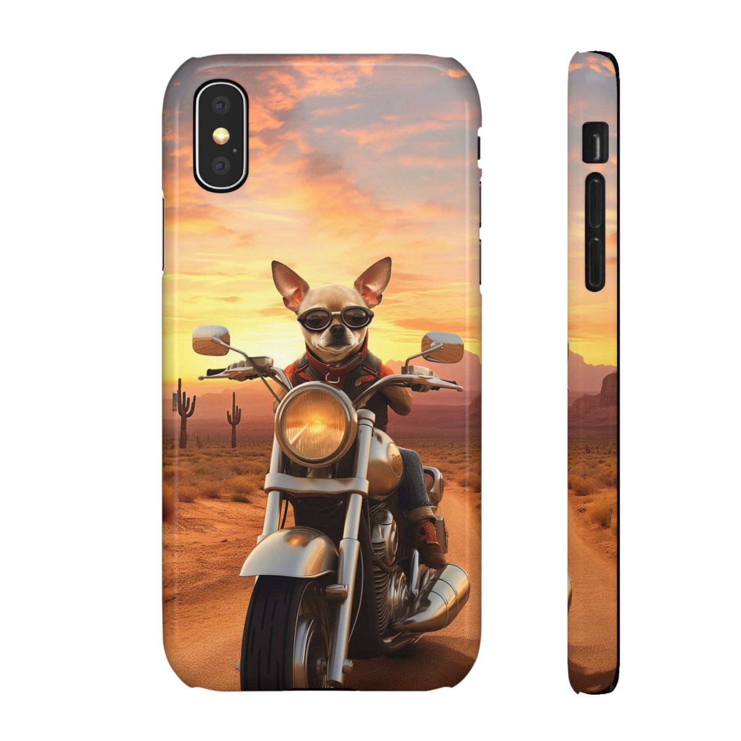 Sunset Ride: Chihuahua on a Harley Davidson in the Desert