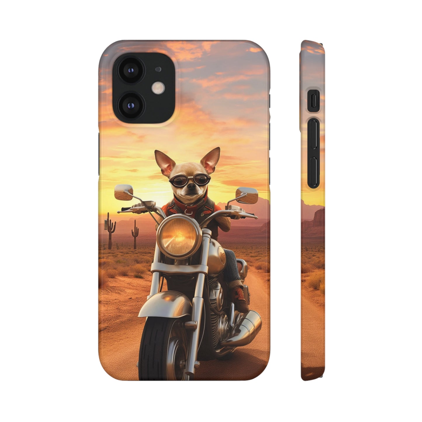 Sunset Ride: Chihuahua on a Harley Davidson in the Desert