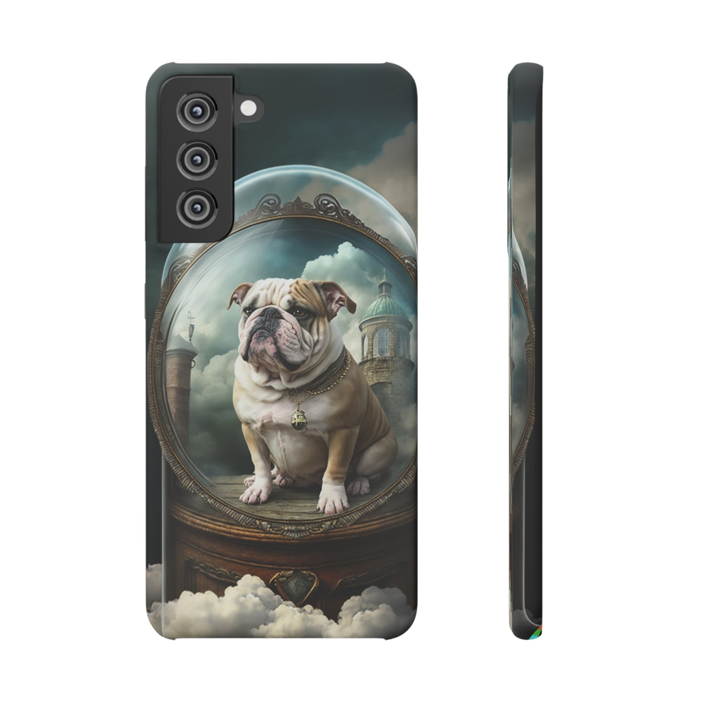 Bulldog in a Serene Elemental Art: Glass, Clouds, Beauty