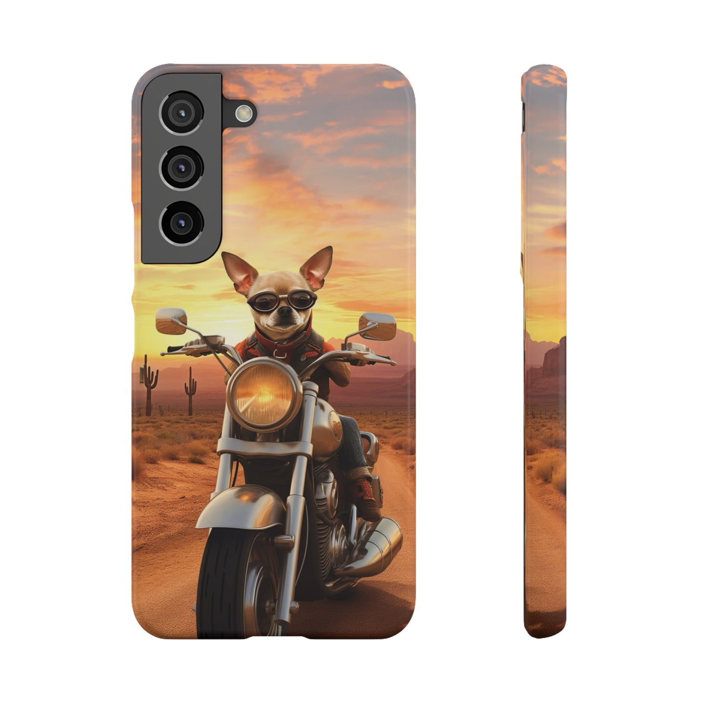 Sunset Ride: Chihuahua on a Harley Davidson in the Desert