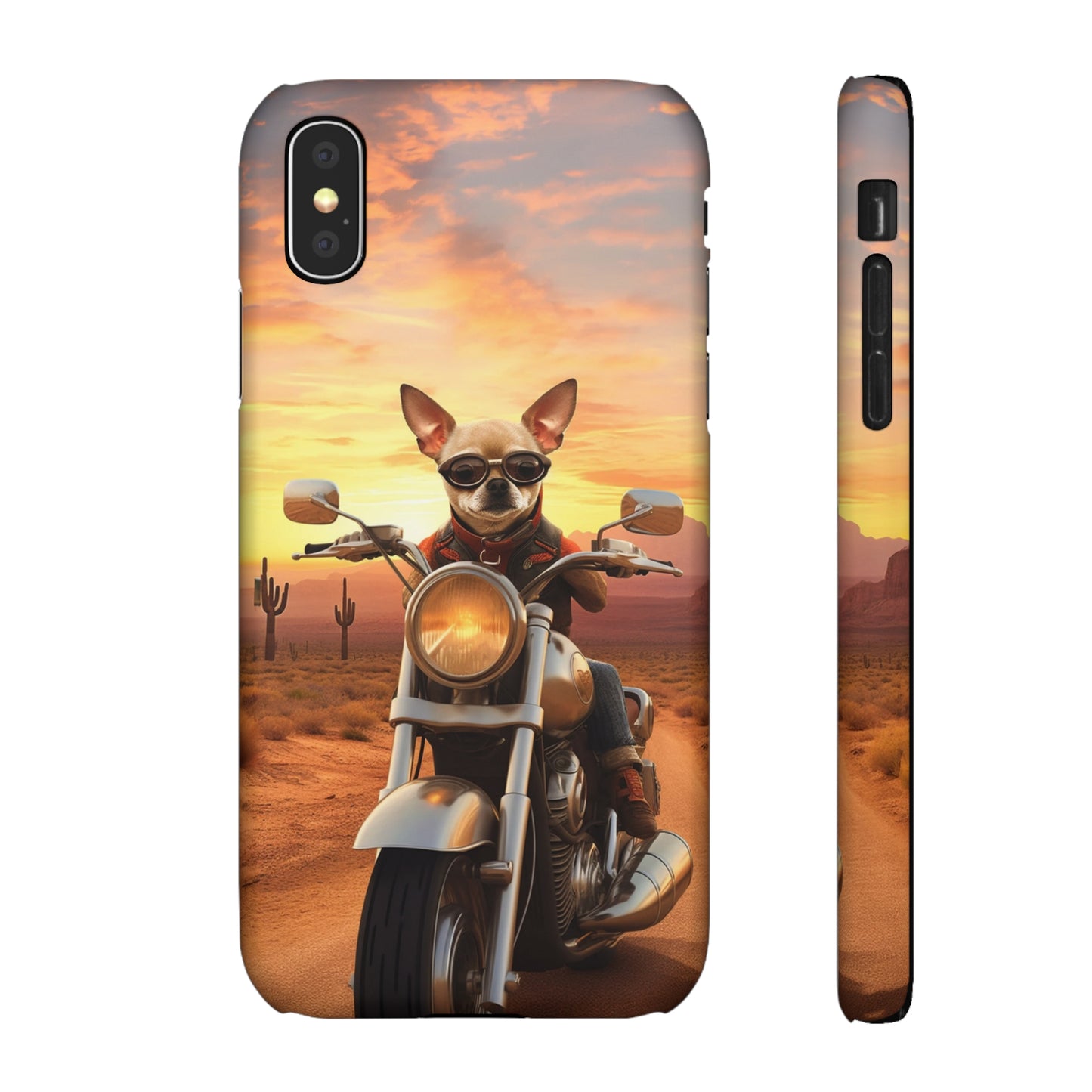 Sunset Ride: Chihuahua on a Harley Davidson in the Desert