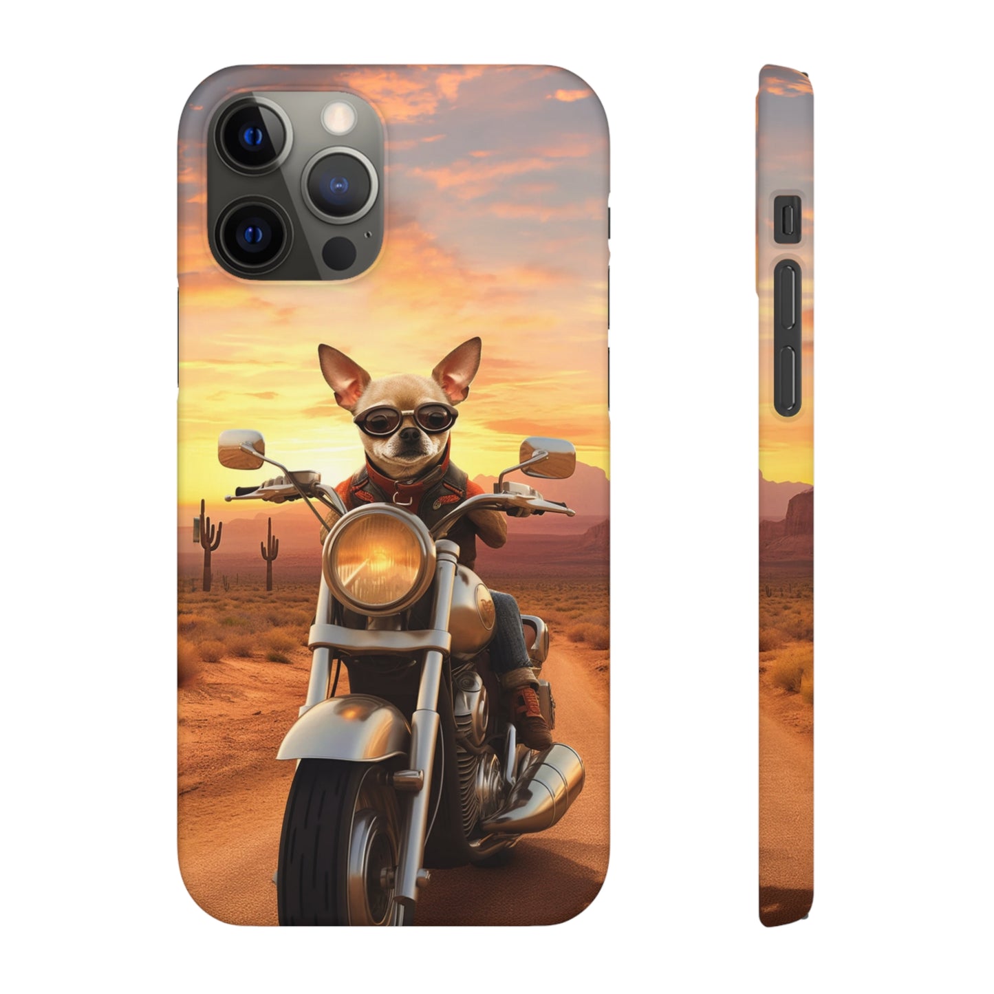 Sunset Ride: Chihuahua on a Harley Davidson in the Desert