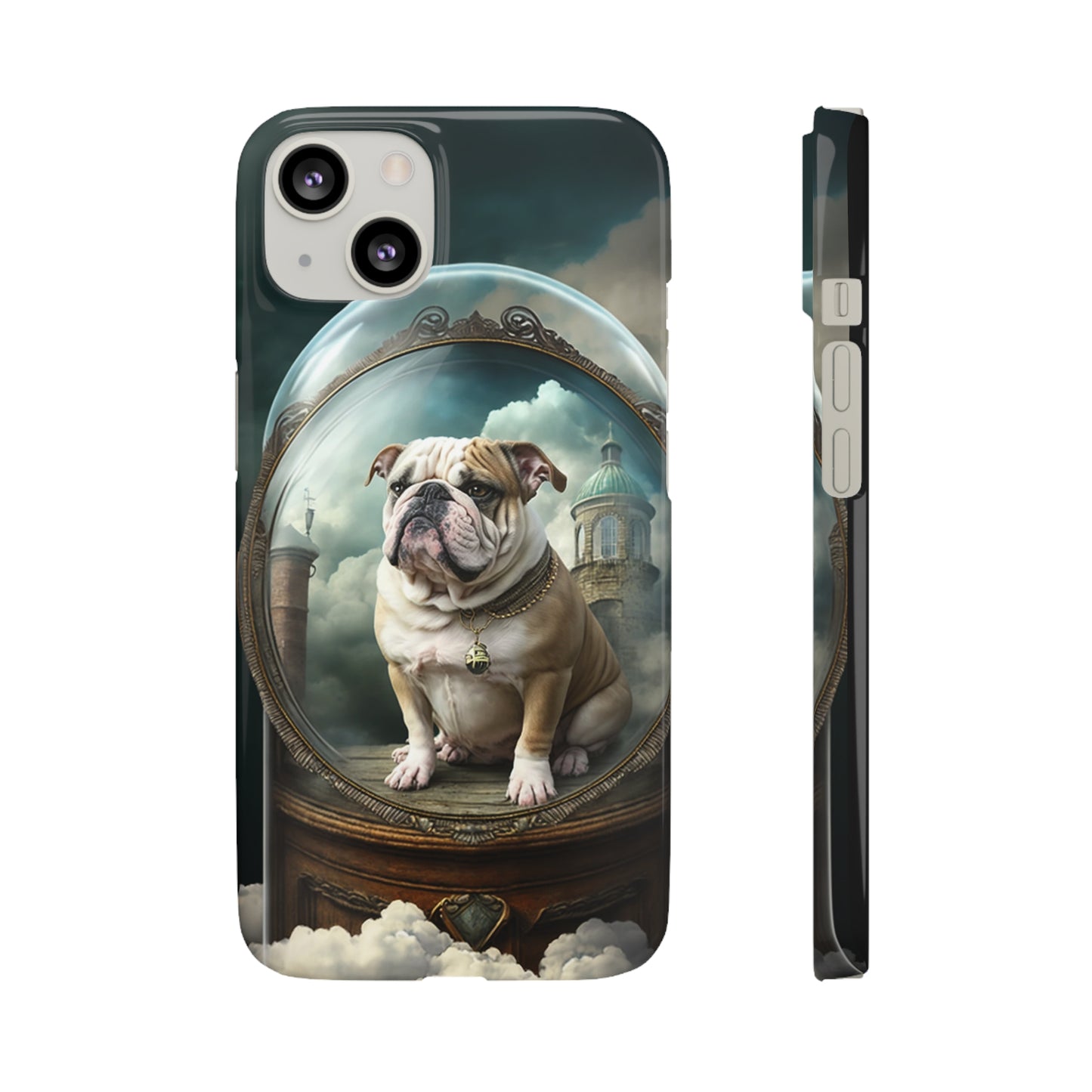 Bulldog in a Serene Elemental Art: Glass, Clouds, Beauty