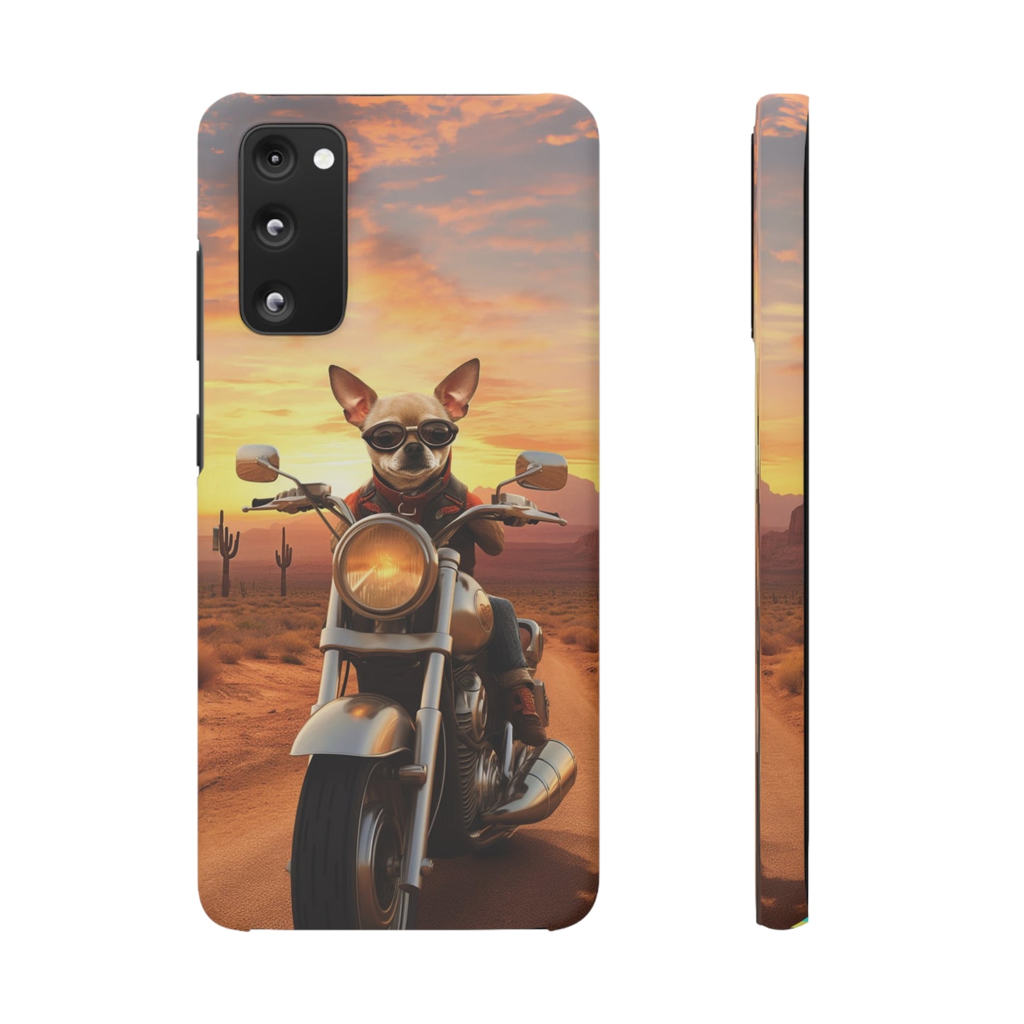 Sunset Ride: Chihuahua on a Harley Davidson in the Desert