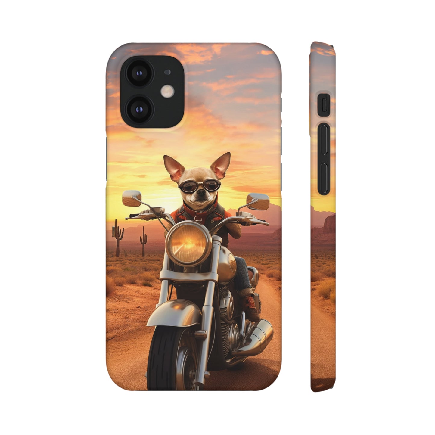 Sunset Ride: Chihuahua on a Harley Davidson in the Desert
