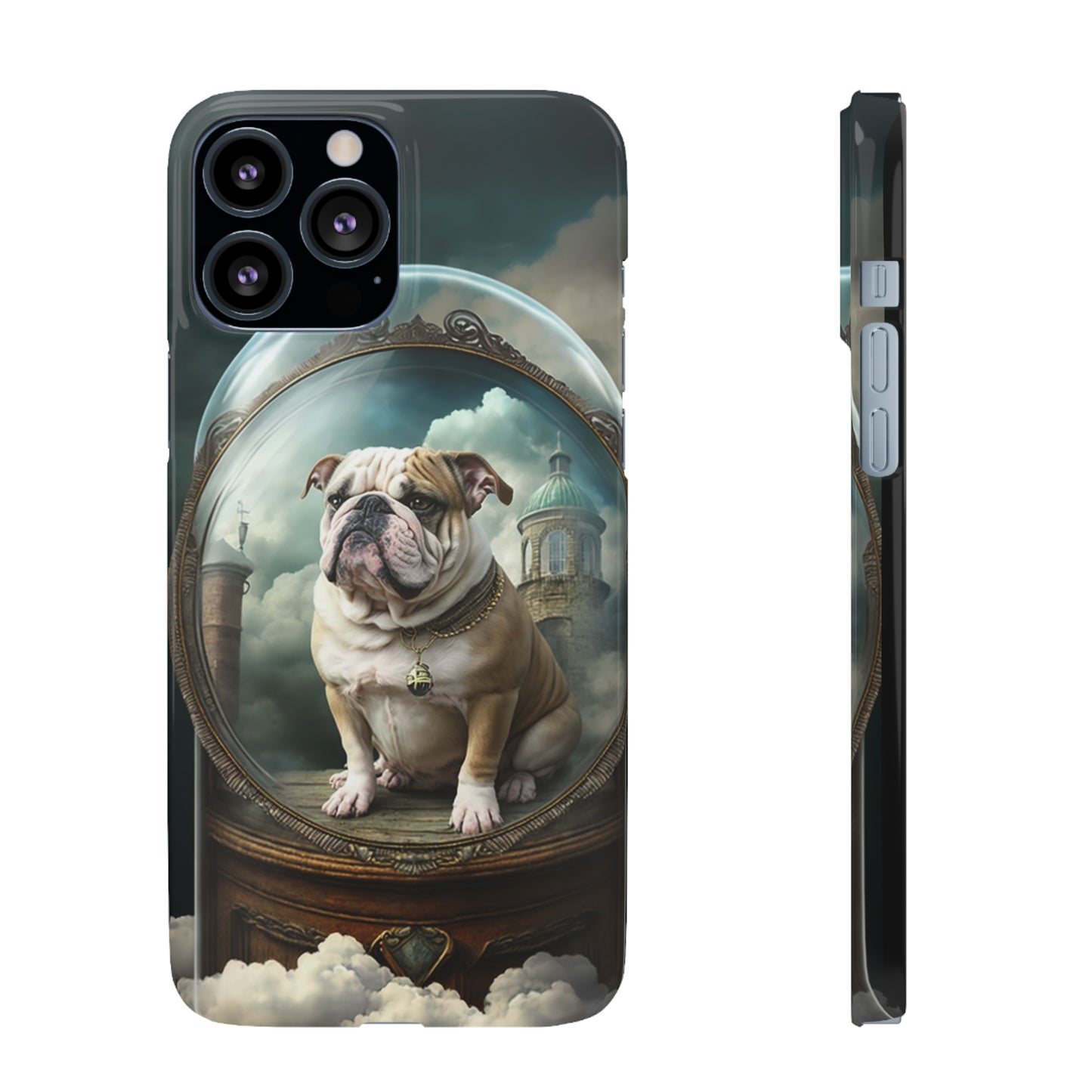 Bulldog in a Serene Elemental Art: Glass, Clouds, Beauty