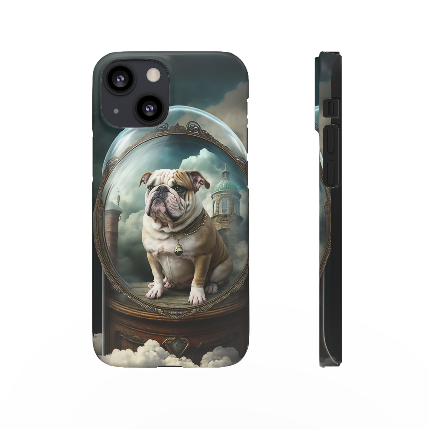 Bulldog in a Serene Elemental Art: Glass, Clouds, Beauty