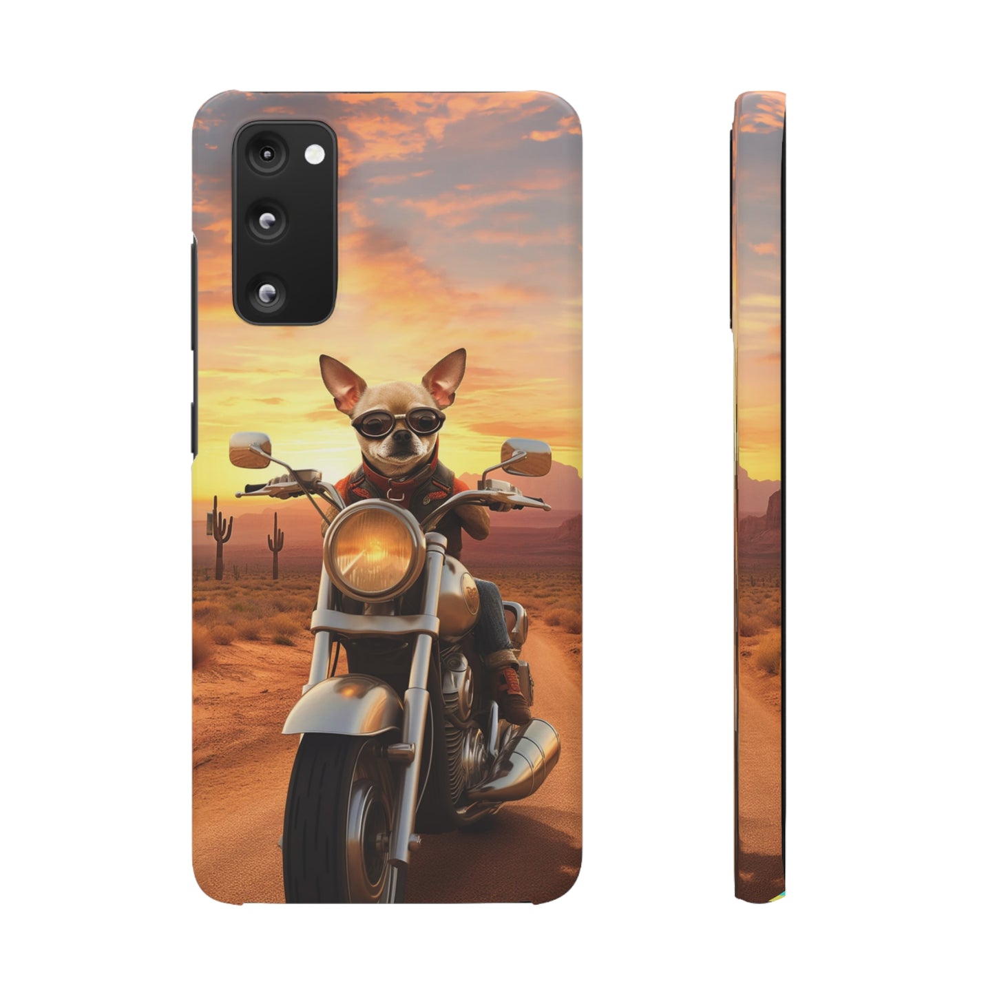 Sunset Ride: Chihuahua on a Harley Davidson in the Desert