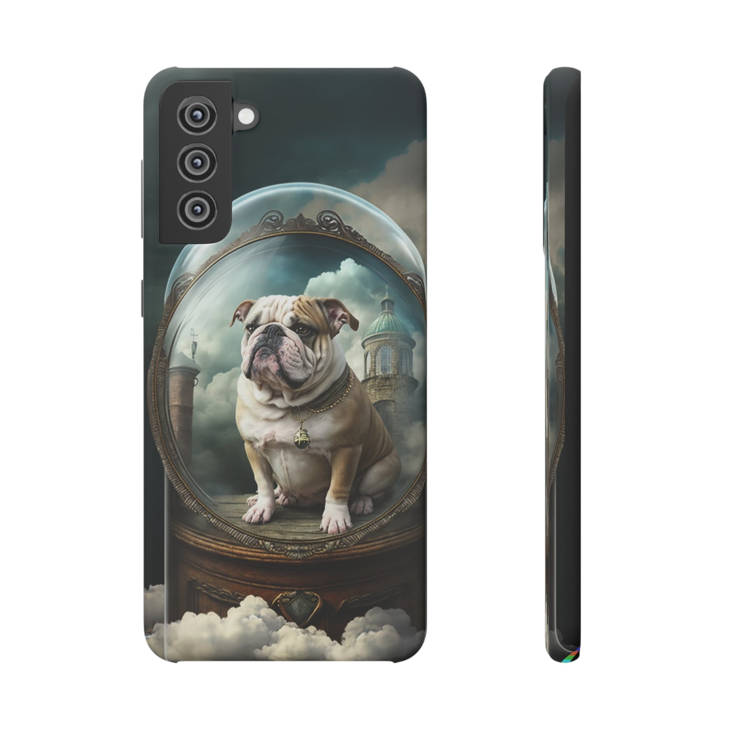 Bulldog in a Serene Elemental Art: Glass, Clouds, Beauty