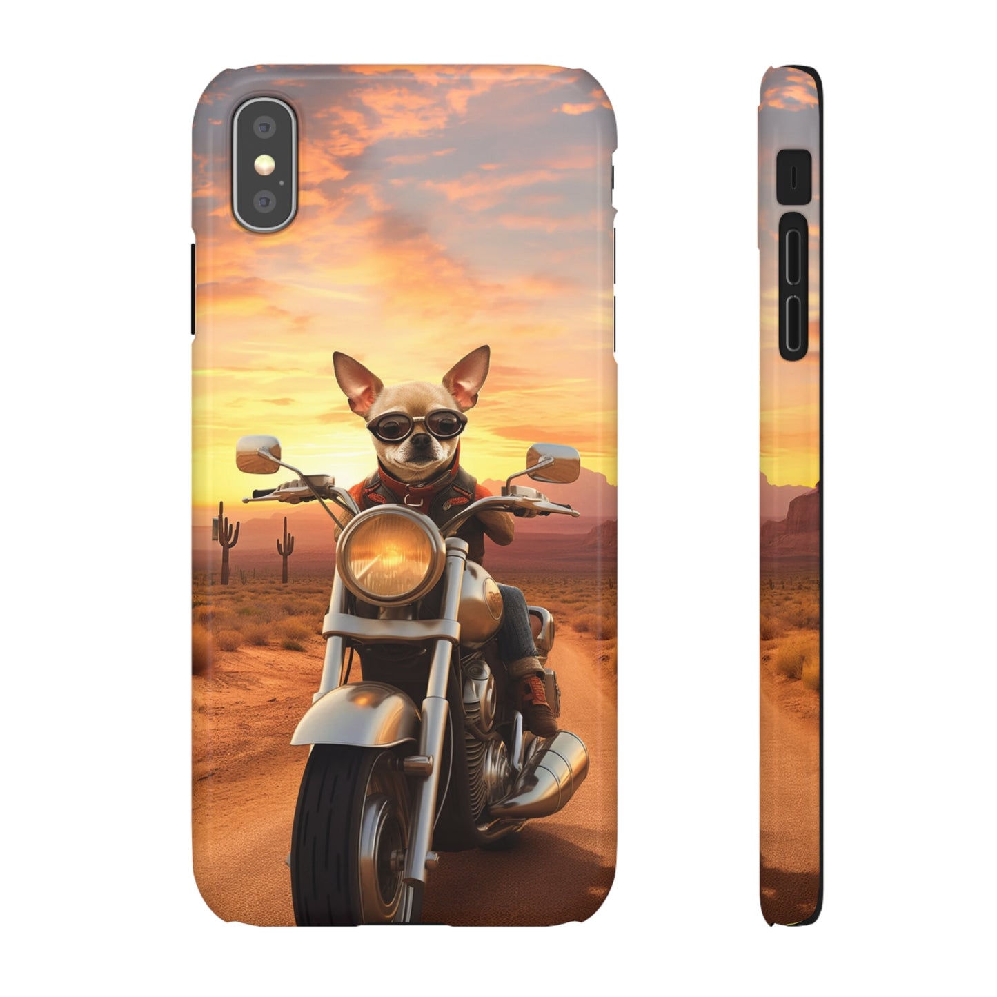 Sunset Ride: Chihuahua on a Harley Davidson in the Desert