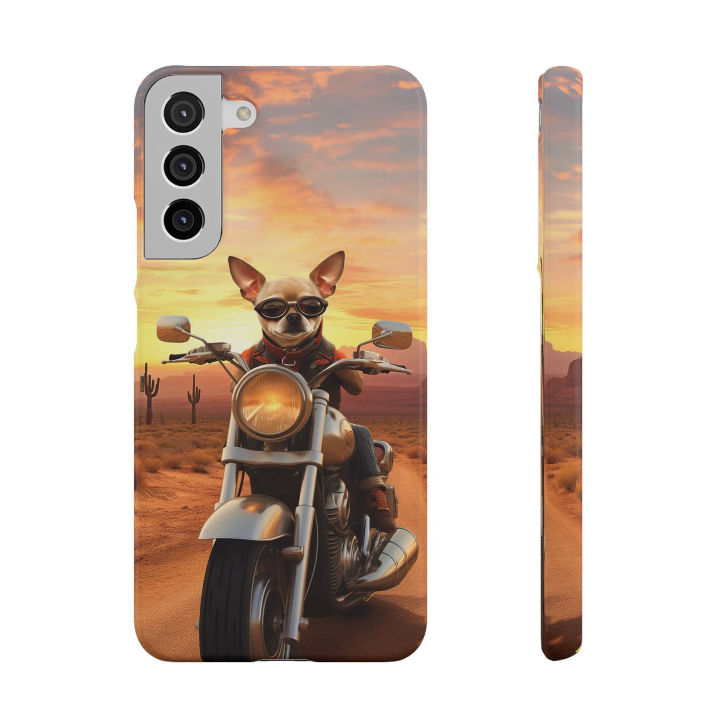 Sunset Ride: Chihuahua on a Harley Davidson in the Desert