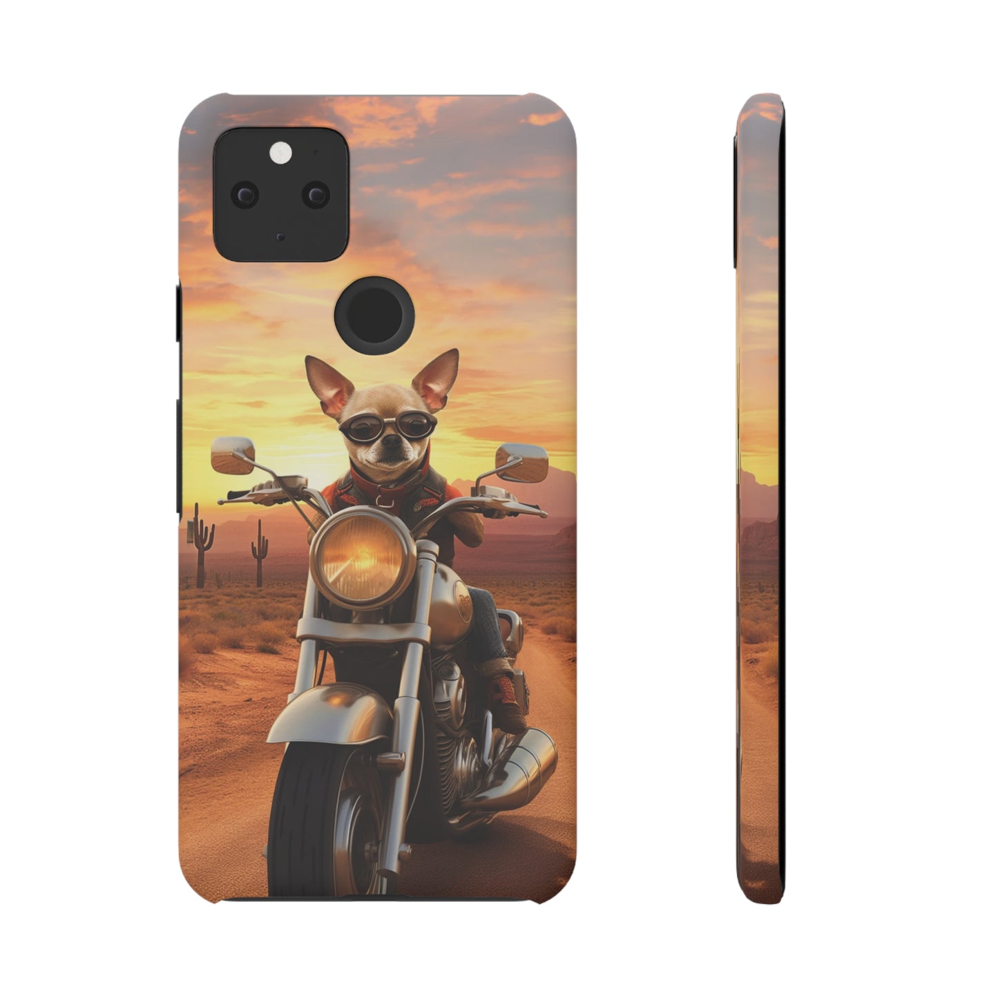 Sunset Ride: Chihuahua on a Harley Davidson in the Desert