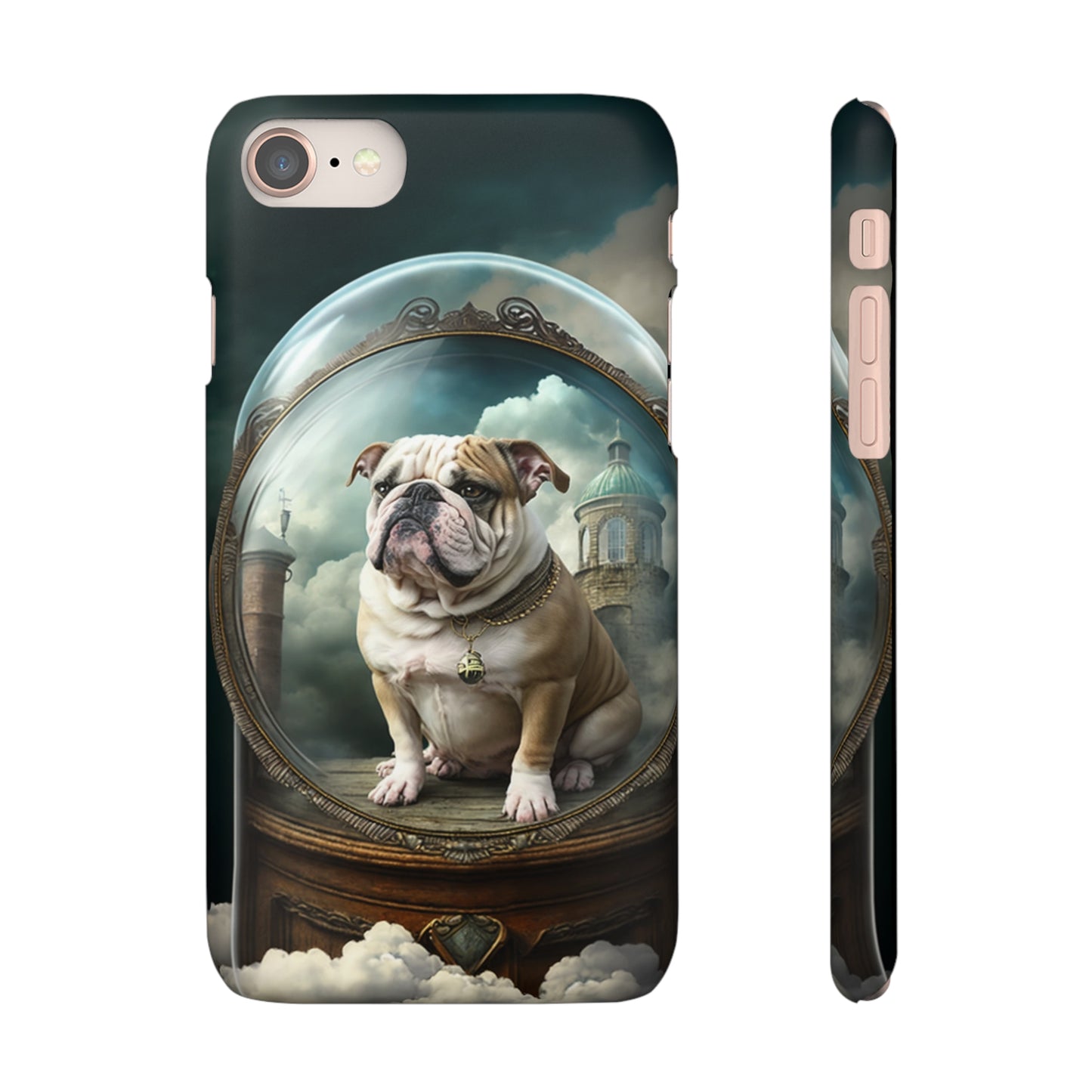 Bulldog in a Serene Elemental Art: Glass, Clouds, Beauty