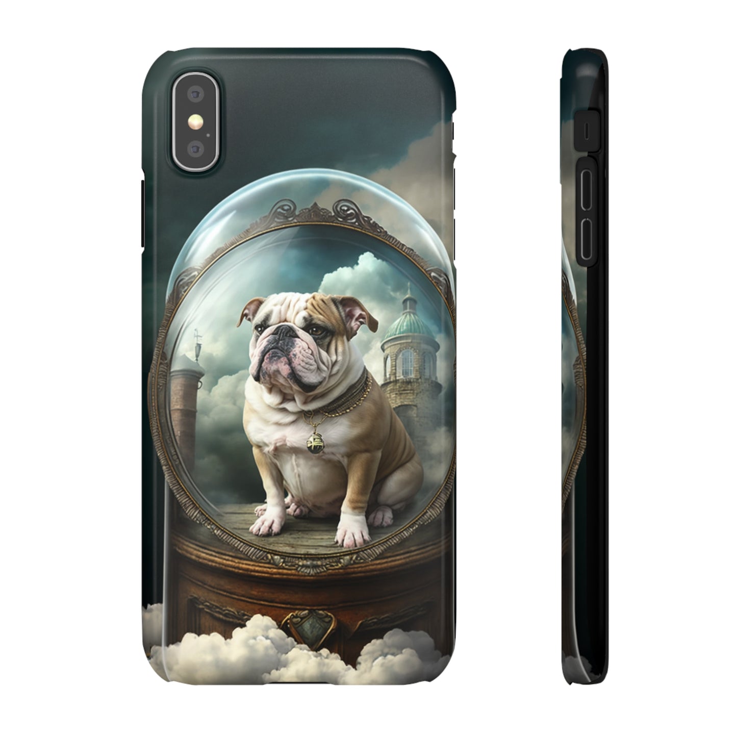 Bulldog in a Serene Elemental Art: Glass, Clouds, Beauty