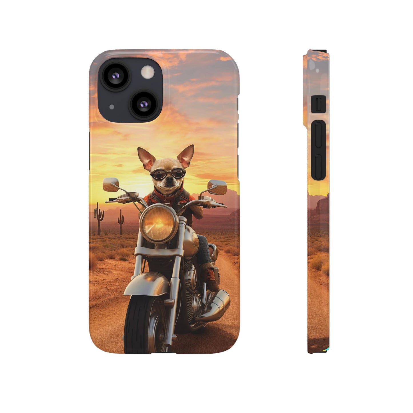 Sunset Ride: Chihuahua on a Harley Davidson in the Desert