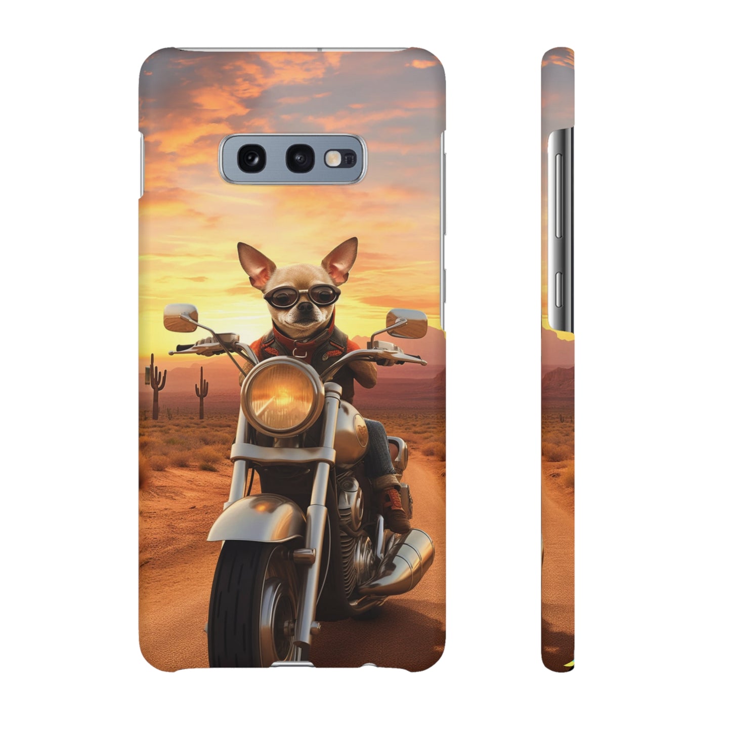 Sunset Ride: Chihuahua on a Harley Davidson in the Desert