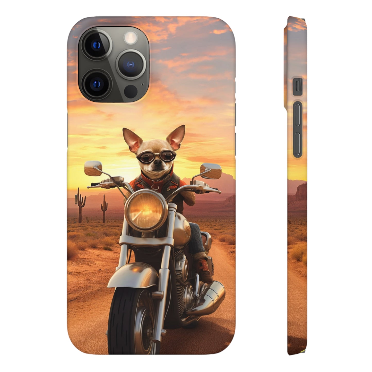 Sunset Ride: Chihuahua on a Harley Davidson in the Desert