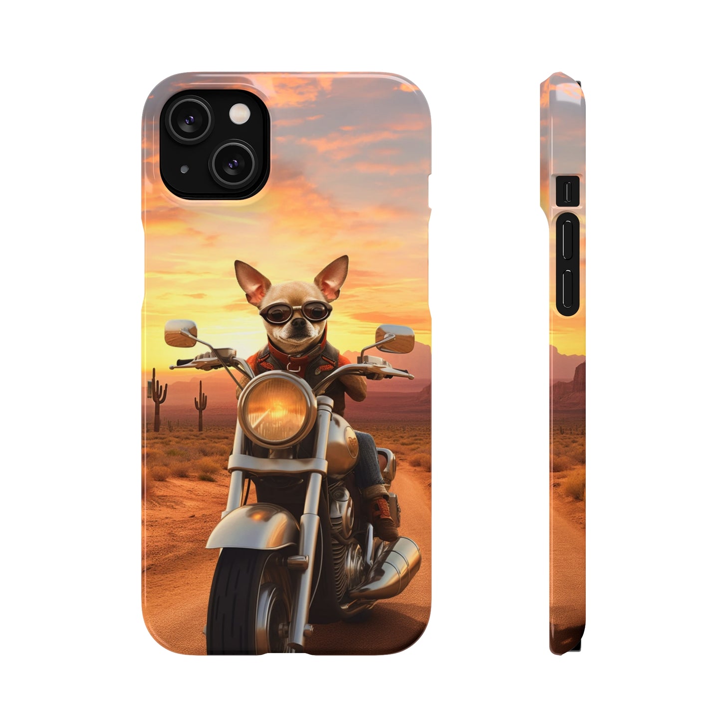 Sunset Ride: Chihuahua on a Harley Davidson in the Desert