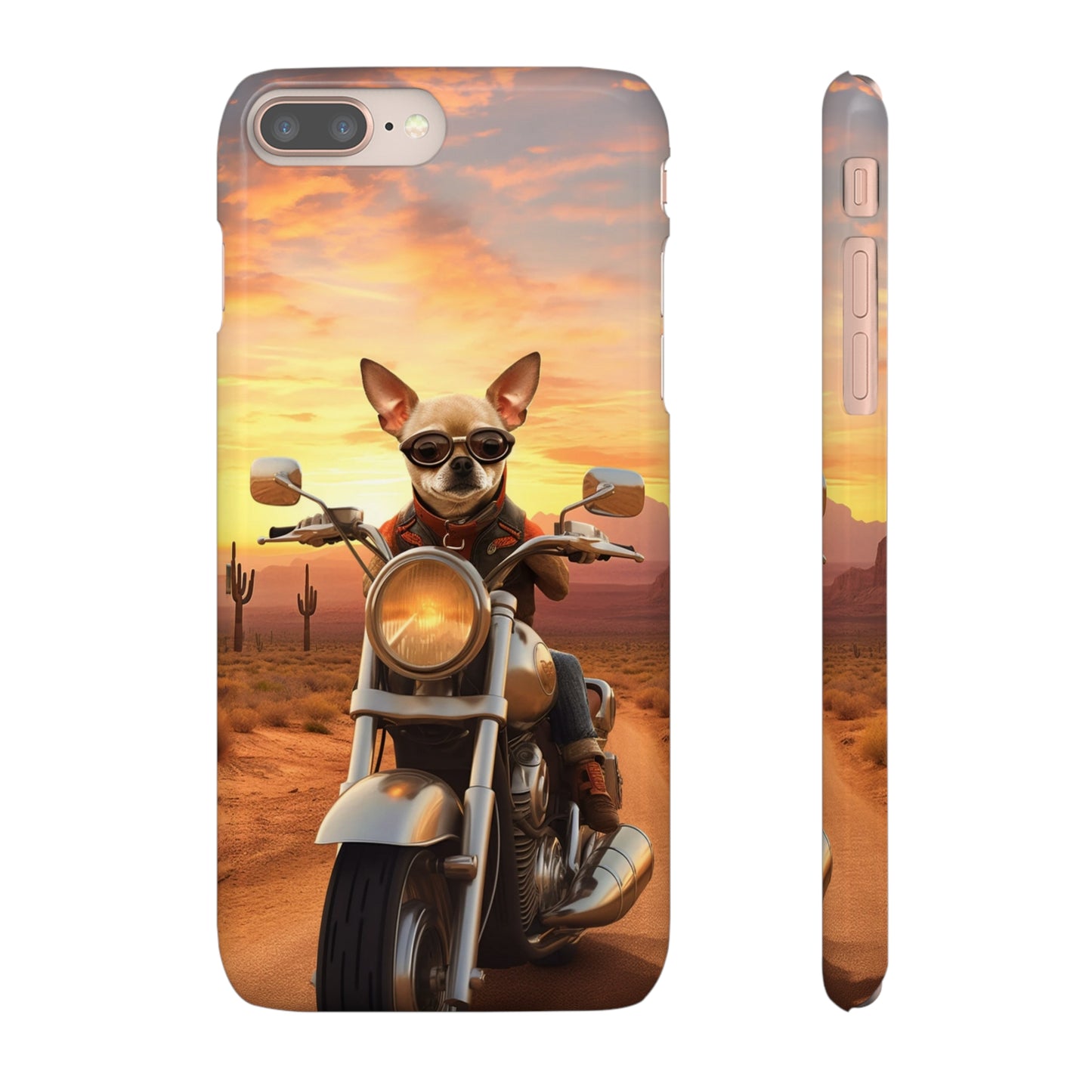 Sunset Ride: Chihuahua on a Harley Davidson in the Desert
