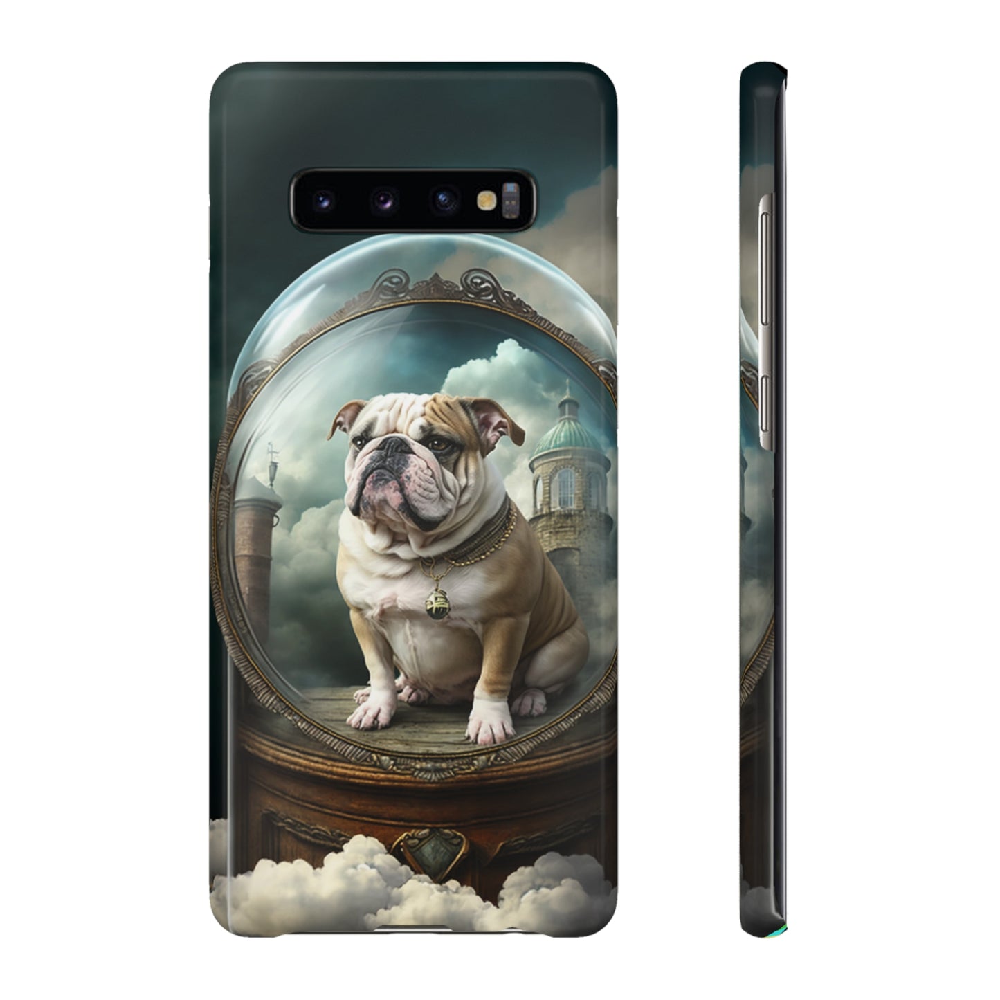 Bulldog in a Serene Elemental Art: Glass, Clouds, Beauty