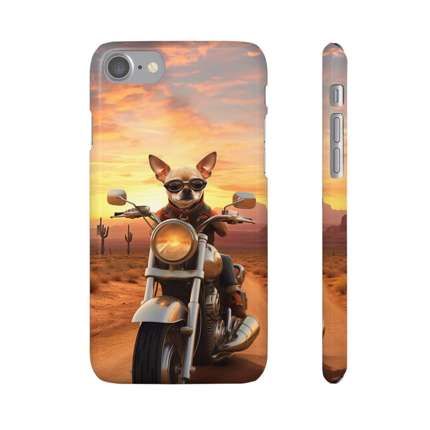 Sunset Ride: Chihuahua on a Harley Davidson in the Desert