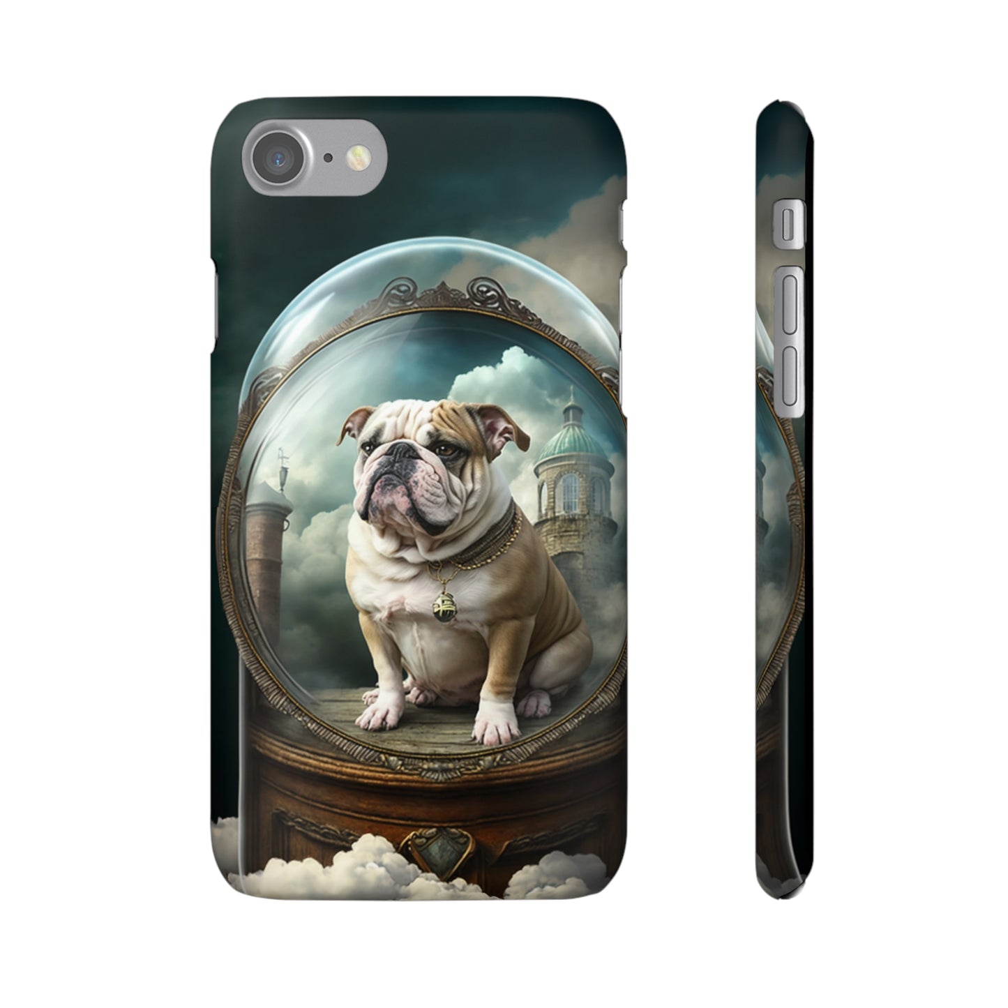 Bulldog in a Serene Elemental Art: Glass, Clouds, Beauty