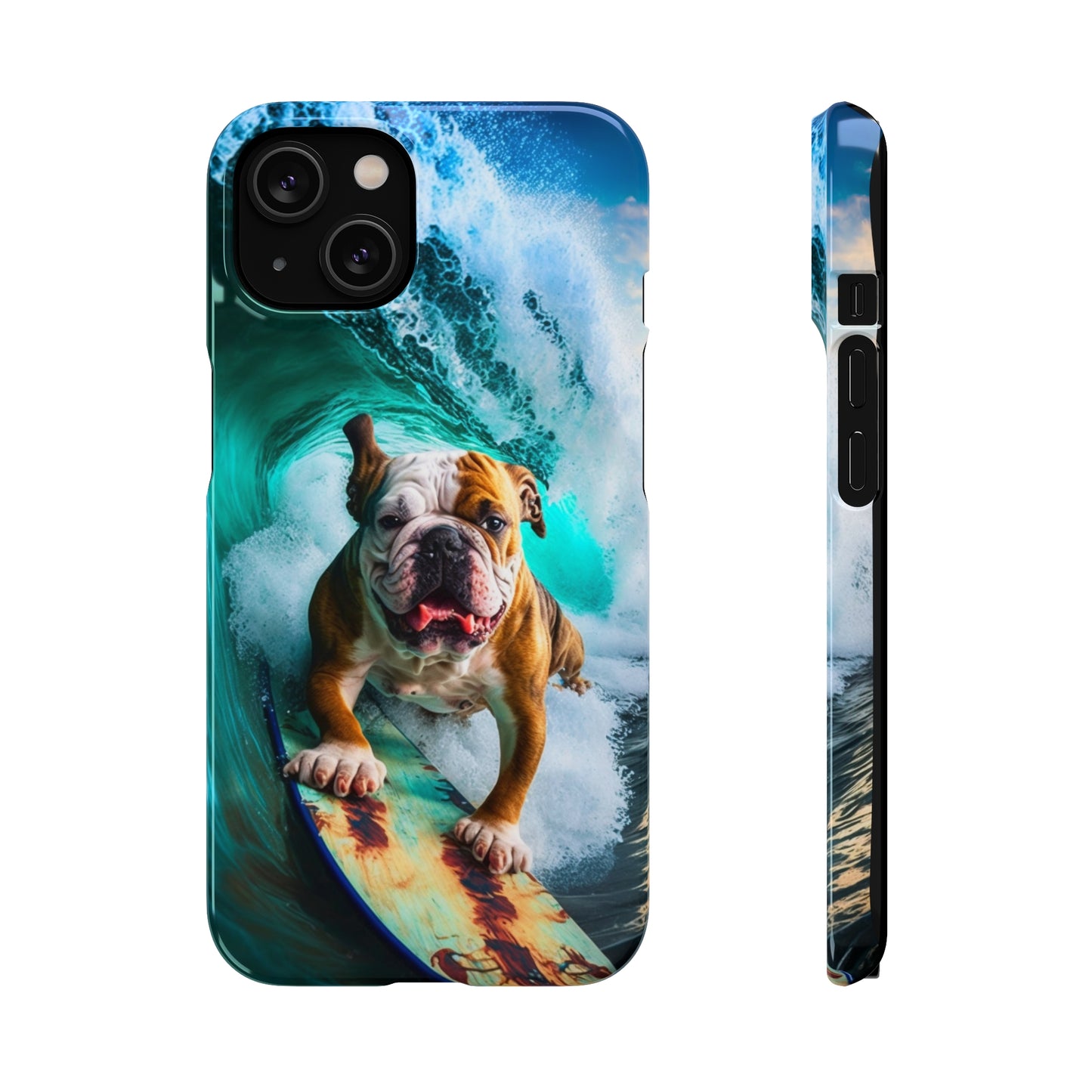 Bulldog Surfer Riding the Waves